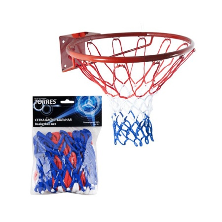 Купить Сетка баскетбольная Torres, нить 4 мм, бело-сине-красная в Уржуме 